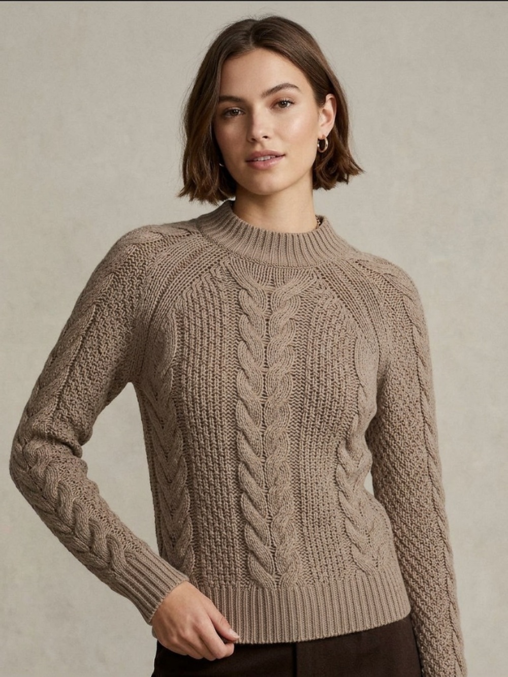 AQUA size S 100% CASHMERE chunky pullover Cable Knit Sweater Wheat